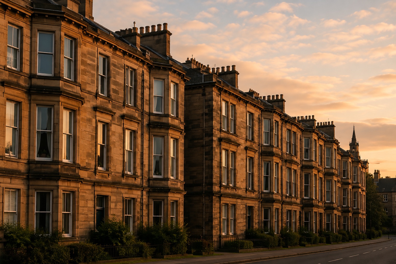 A Glasgow sandstone street at dusk